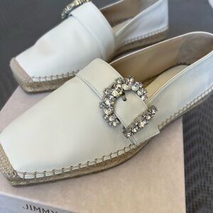Jimmy Choo Cream Espadrilles with Crystal Embellishment
